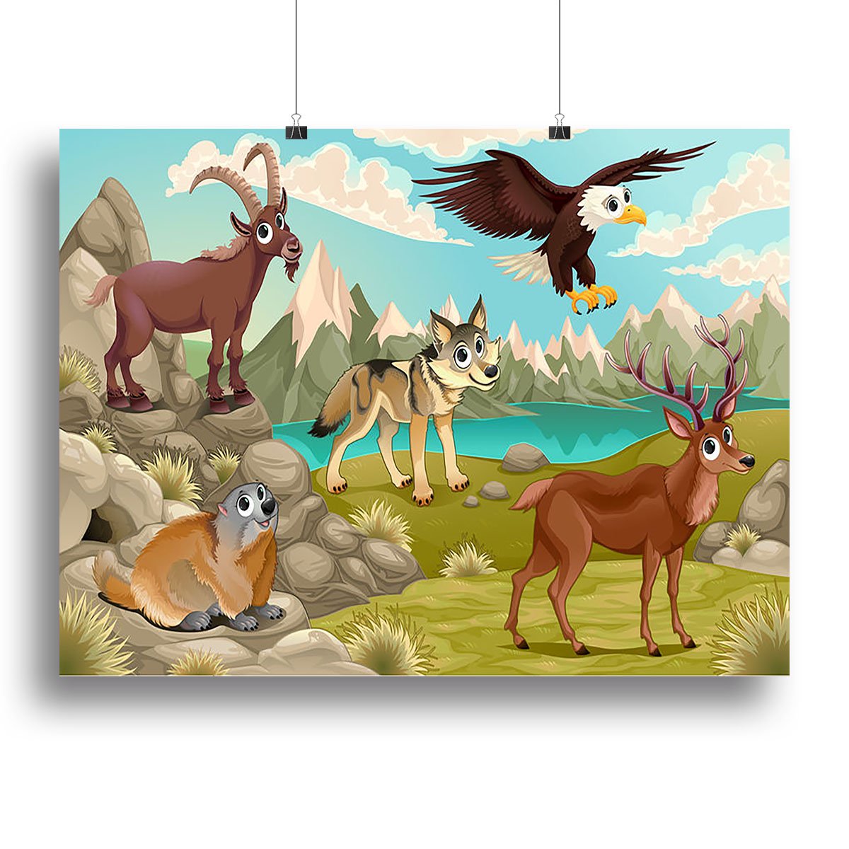 Funny animals in a mountain landscape Canvas Print or Poster