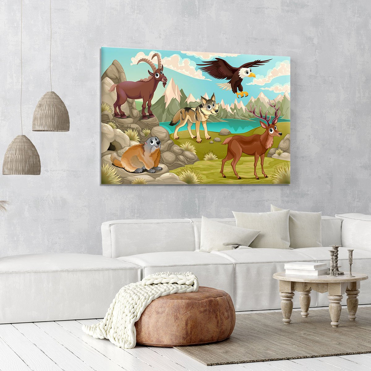 Funny animals in a mountain landscape Canvas Print or Poster