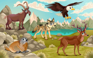 Funny animals in a mountain landscape Wall Mural Wallpaper - Canvas Art Rocks - 1