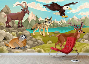 Funny animals in a mountain landscape Wall Mural Wallpaper - Canvas Art Rocks - 2