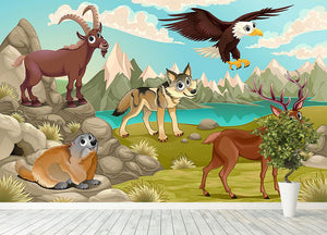 Funny animals in a mountain landscape Wall Mural Wallpaper - Canvas Art Rocks - 4