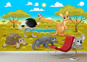 Funny cartoon Australian animals Wall Mural Wallpaper - Canvas Art Rocks - 3