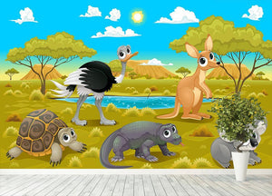Funny cartoon Australian animals Wall Mural Wallpaper - Canvas Art Rocks - 4