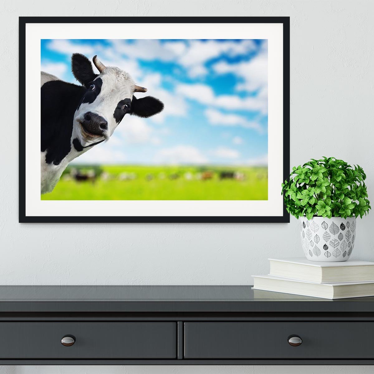 Funny cow looking at a camera Framed Print - Canvas Art Rocks - 1
