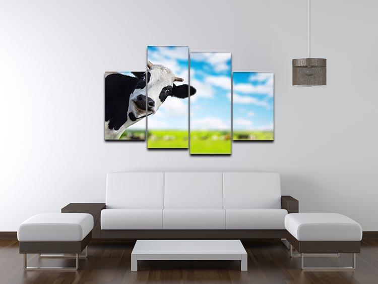 Funny cow looking to a camera 4 Split Panel Canvas - Canvas Art Rocks - 3