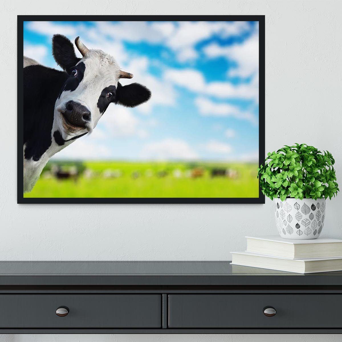 Funny cow looking to a camera Framed Print - Canvas Art Rocks - 2