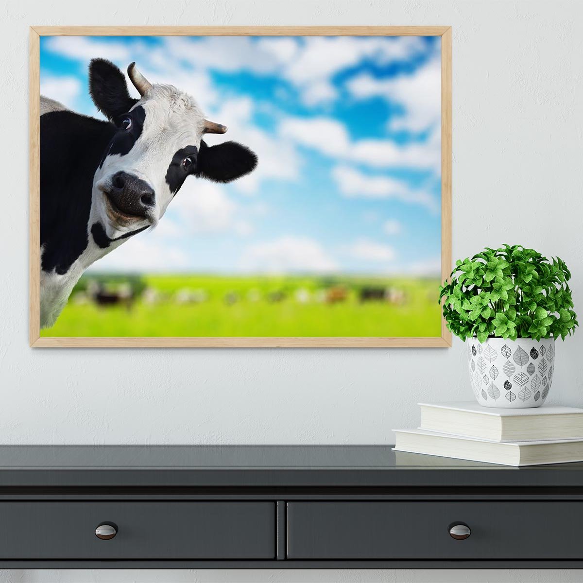 Funny cow looking to a camera Framed Print - Canvas Art Rocks - 4