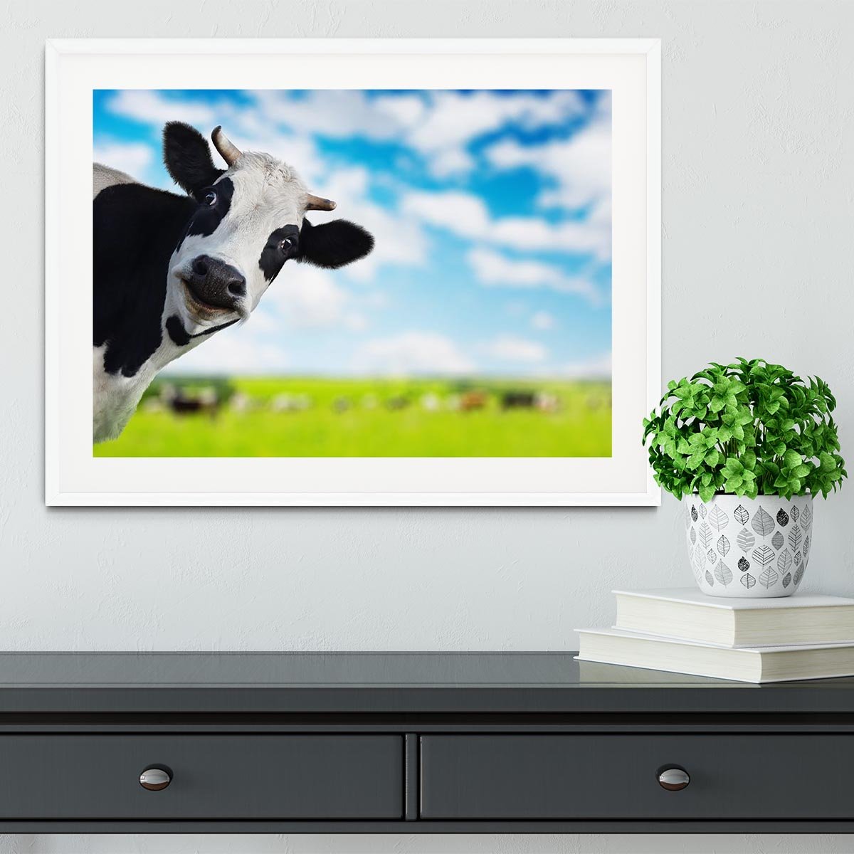Funny cow looking to a camera Framed Print - Canvas Art Rocks - 5