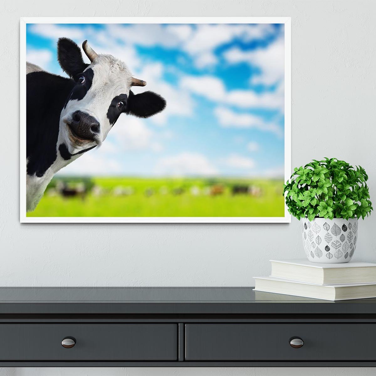 Funny cow looking to a camera Framed Print - Canvas Art Rocks -6