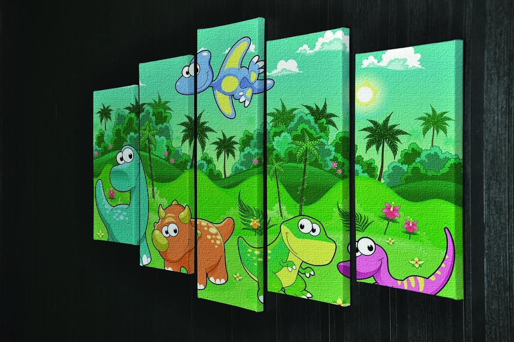 Funny dinosaurs in the forest 5 Split Panel Canvas - Canvas Art Rocks - 2