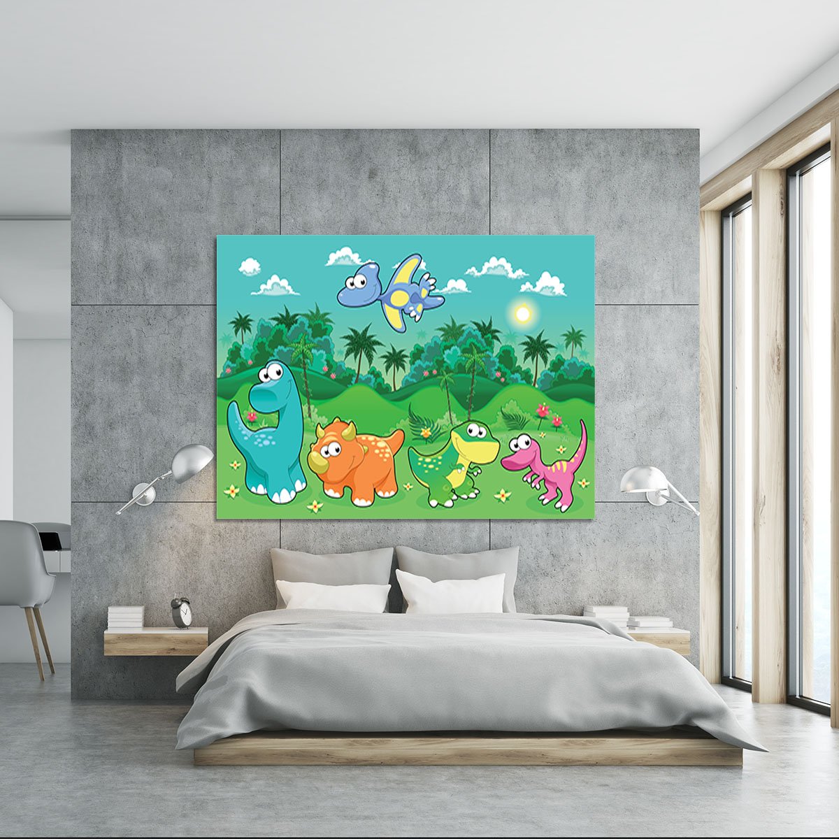 Funny dinosaurs in the forest Canvas Print or Poster