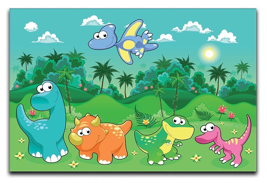 Funny dinosaurs in the forest Canvas Print or Poster  - Canvas Art Rocks - 1