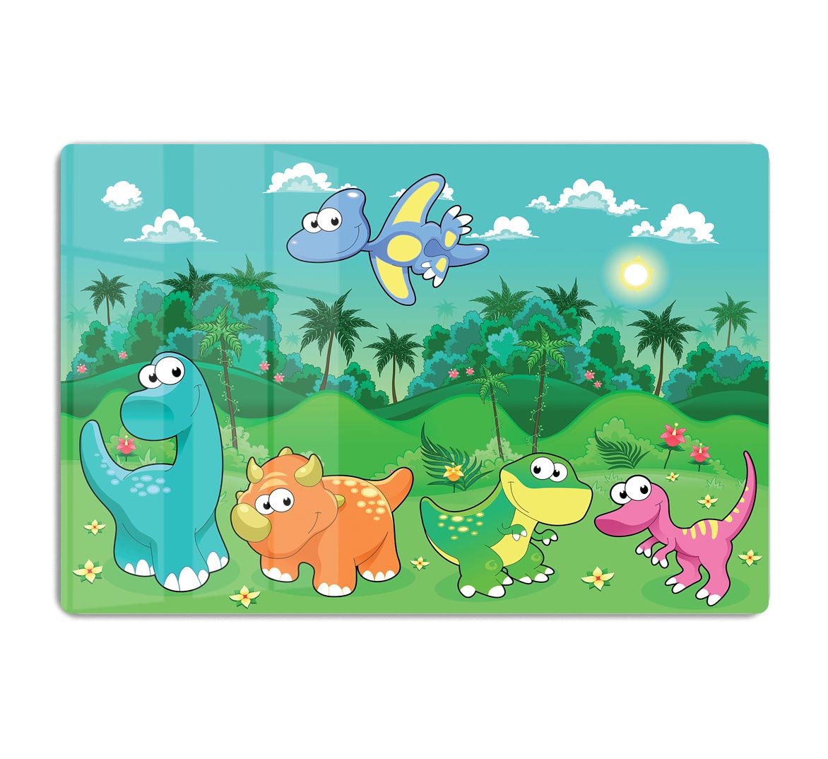 Funny dinosaurs in the forest HD Metal Print