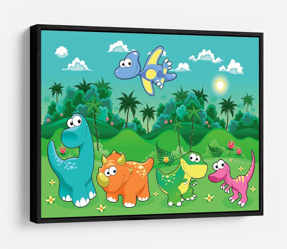 Funny dinosaurs in the forest HD Metal Print