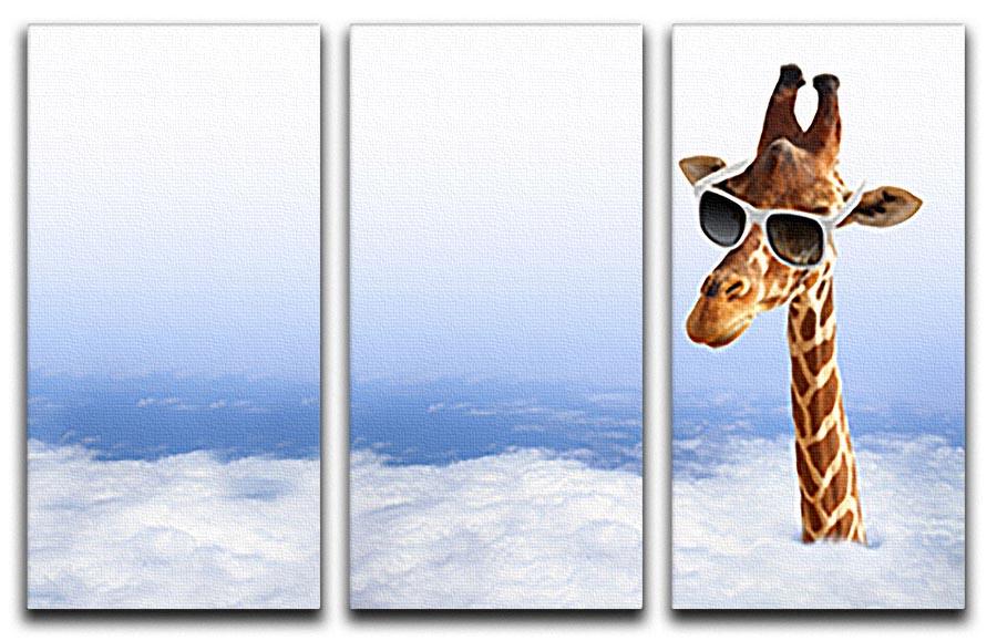 Funny giraffe with sunglasses coming out of the clouds 3 Split Panel Canvas Print - Canvas Art Rocks - 1