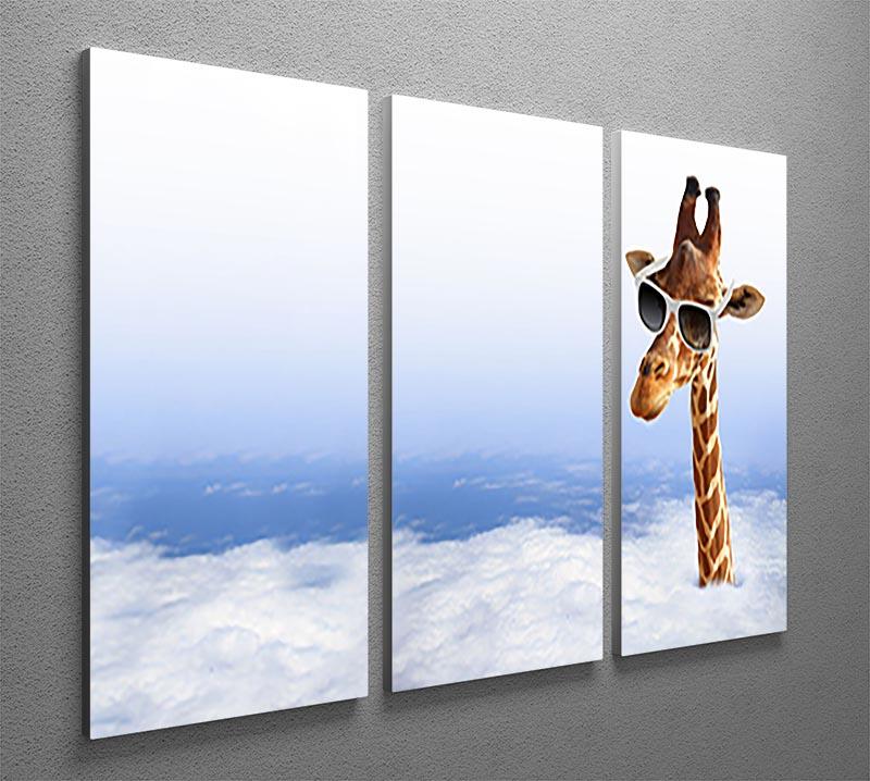 Funny giraffe with sunglasses coming out of the clouds 3 Split Panel Canvas Print - Canvas Art Rocks - 2
