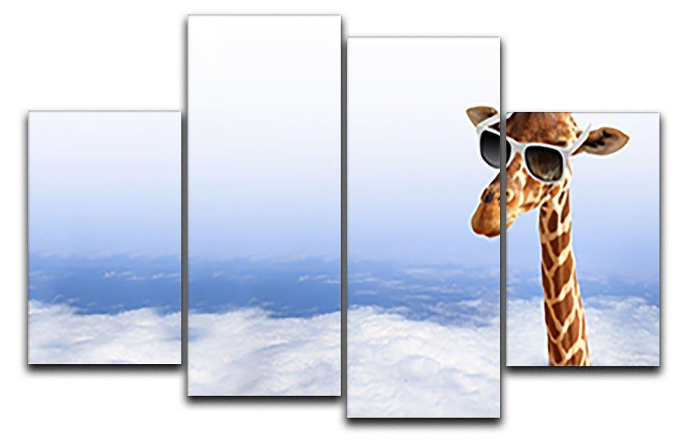 Funny giraffe with sunglasses coming out of the clouds 4 Split Panel Canvas - Canvas Art Rocks - 1
