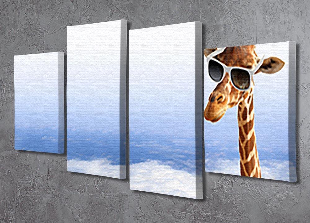Funny giraffe with sunglasses coming out of the clouds 4 Split Panel Canvas - Canvas Art Rocks - 2