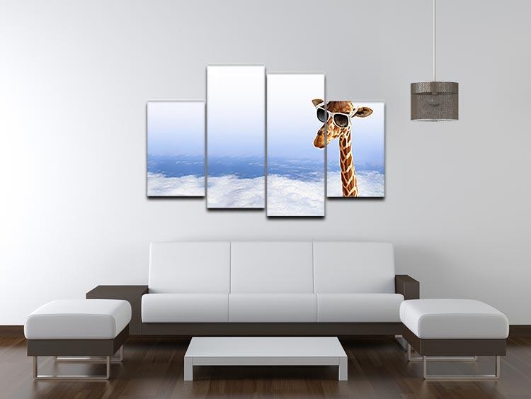 Funny giraffe with sunglasses coming out of the clouds 4 Split Panel Canvas - Canvas Art Rocks - 3