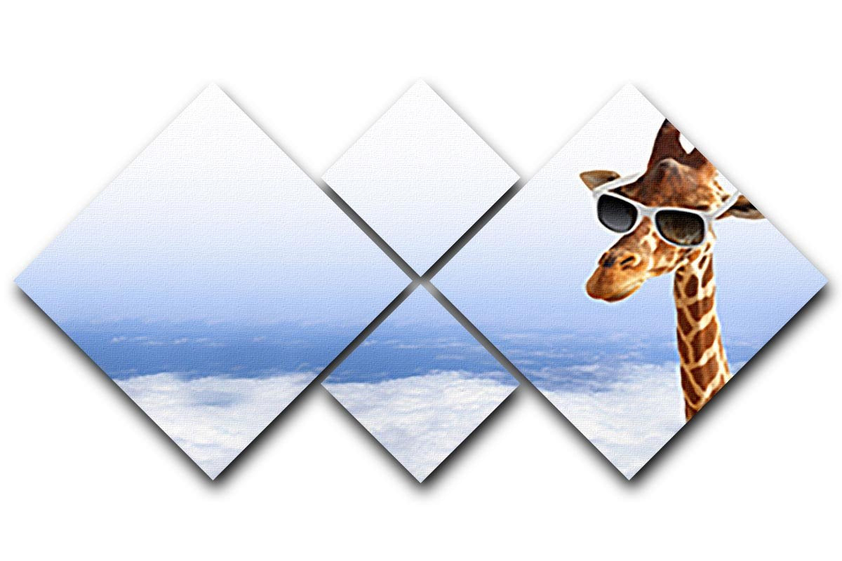 Funny giraffe with sunglasses coming out of the clouds 4 Square Multi Panel Canvas - Canvas Art Rocks - 1