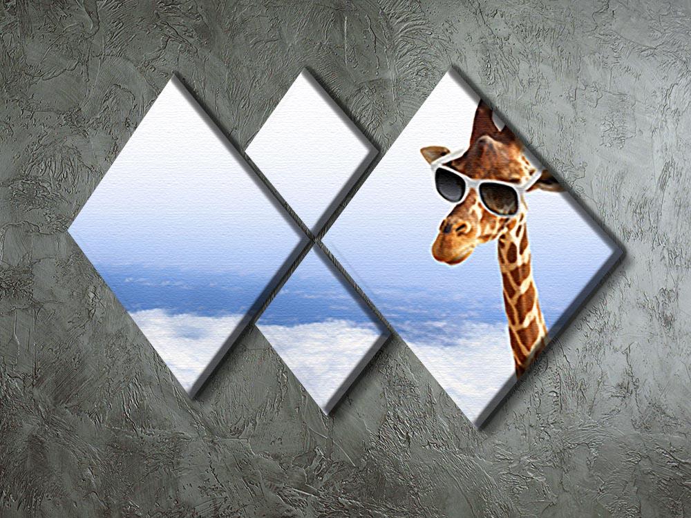Funny giraffe with sunglasses coming out of the clouds 4 Square Multi Panel Canvas - Canvas Art Rocks - 2