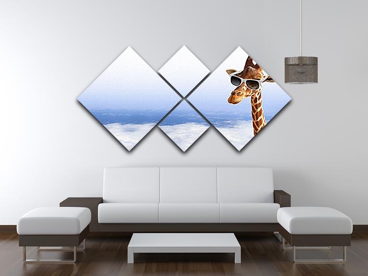 Funny giraffe with sunglasses coming out of the clouds 4 Square Multi Panel Canvas - Canvas Art Rocks - 3