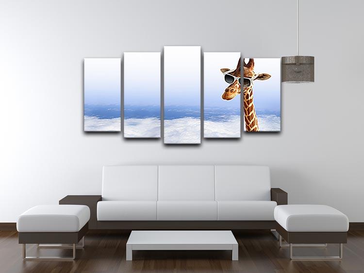 Funny giraffe with sunglasses coming out of the clouds 5 Split Panel Canvas - Canvas Art Rocks - 3