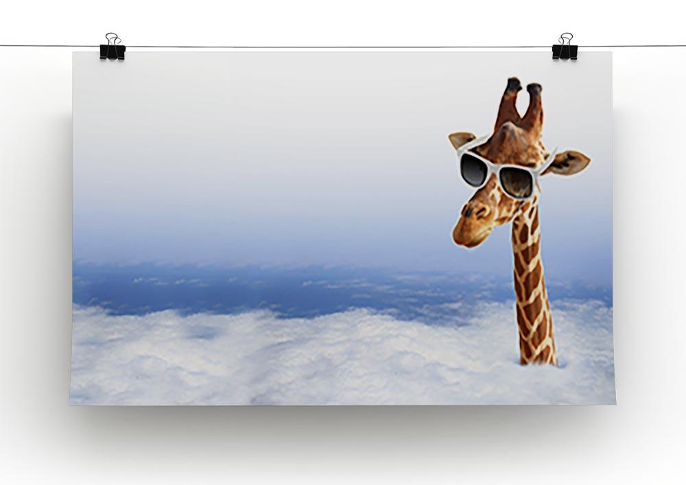 Funny giraffe with sunglasses coming out of the clouds Canvas Print or Poster - Canvas Art Rocks - 2