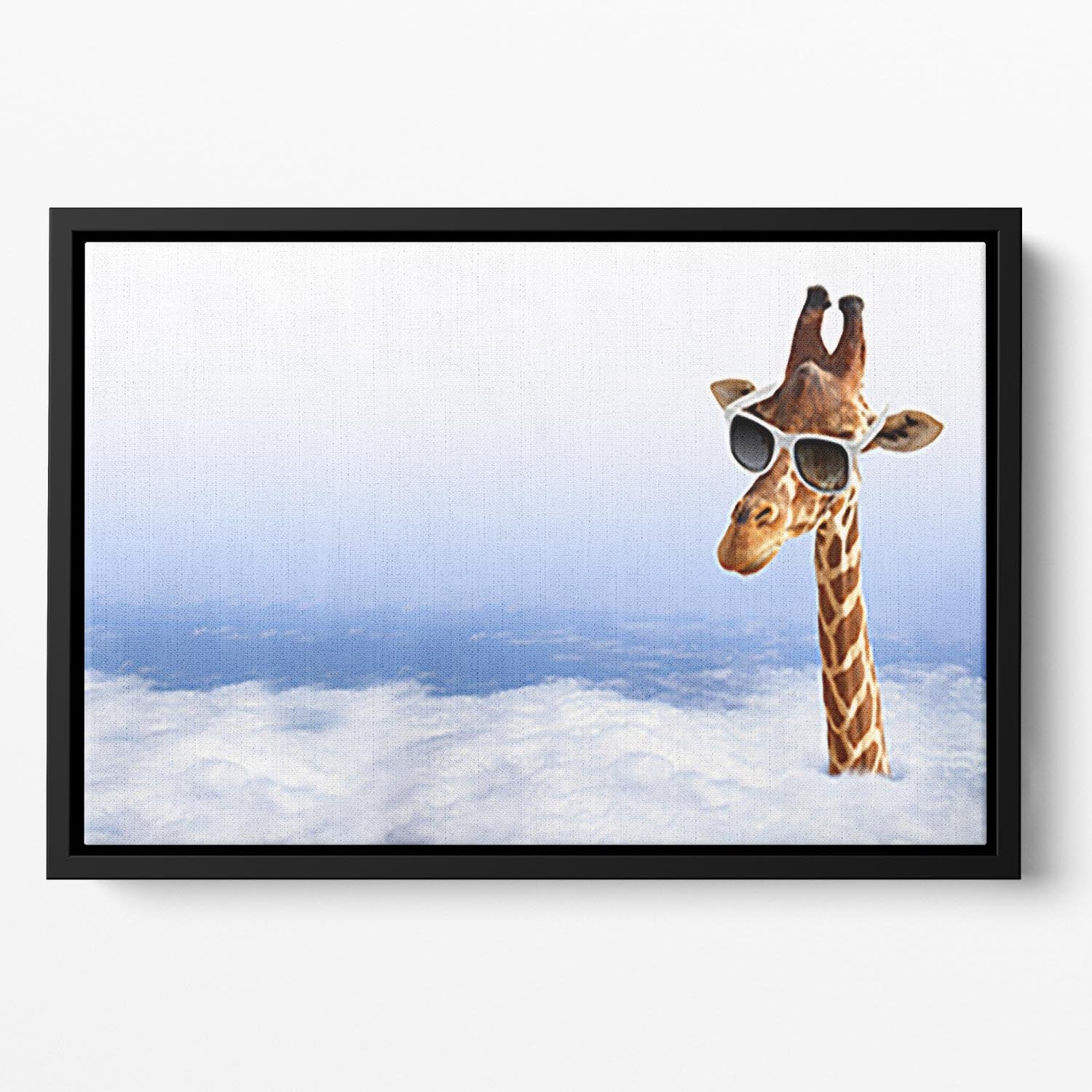 Funny giraffe with sunglasses coming out of the clouds Floating Framed Canvas - Canvas Art Rocks - 2