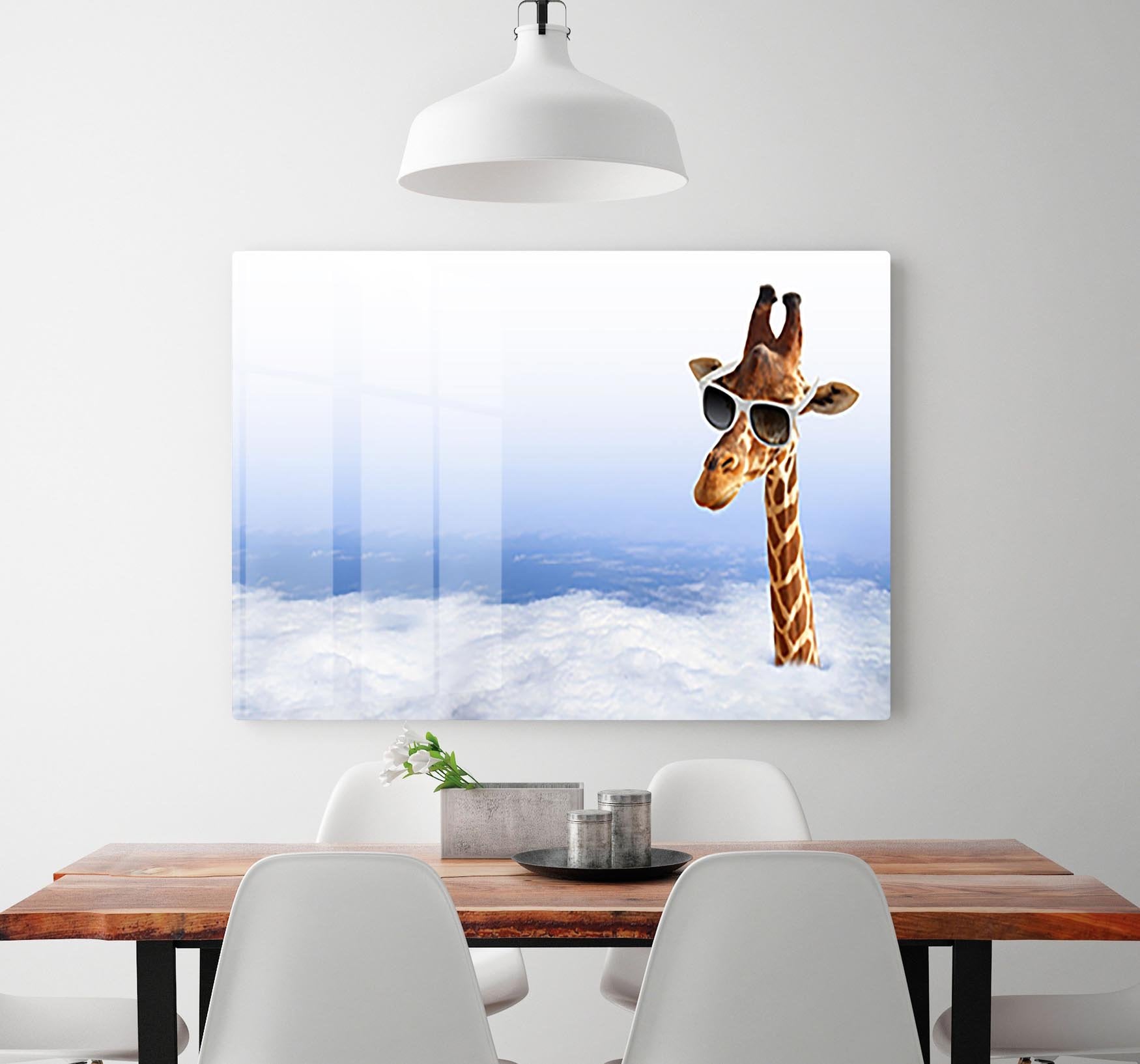 Funny giraffe with sunglasses coming out of the clouds HD Metal Print - Canvas Art Rocks - 2