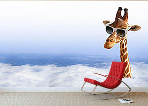 Funny giraffe with sunglasses coming out of the clouds Wall Mural Wallpaper - Canvas Art Rocks - 2