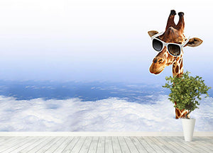 Funny giraffe with sunglasses coming out of the clouds Wall Mural Wallpaper - Canvas Art Rocks - 4