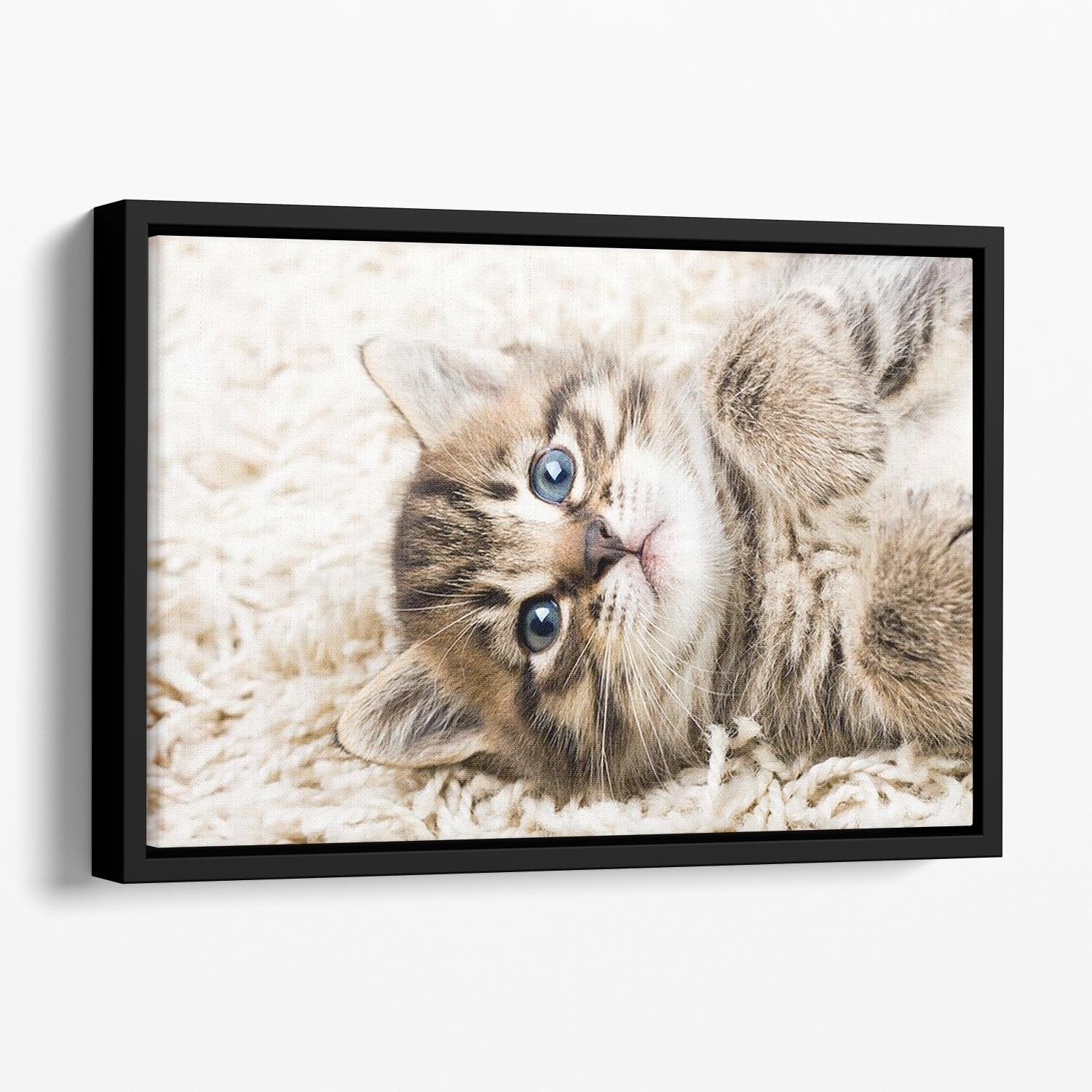 Funny kitten in carpet Floating Framed Canvas - Canvas Art Rocks - 1