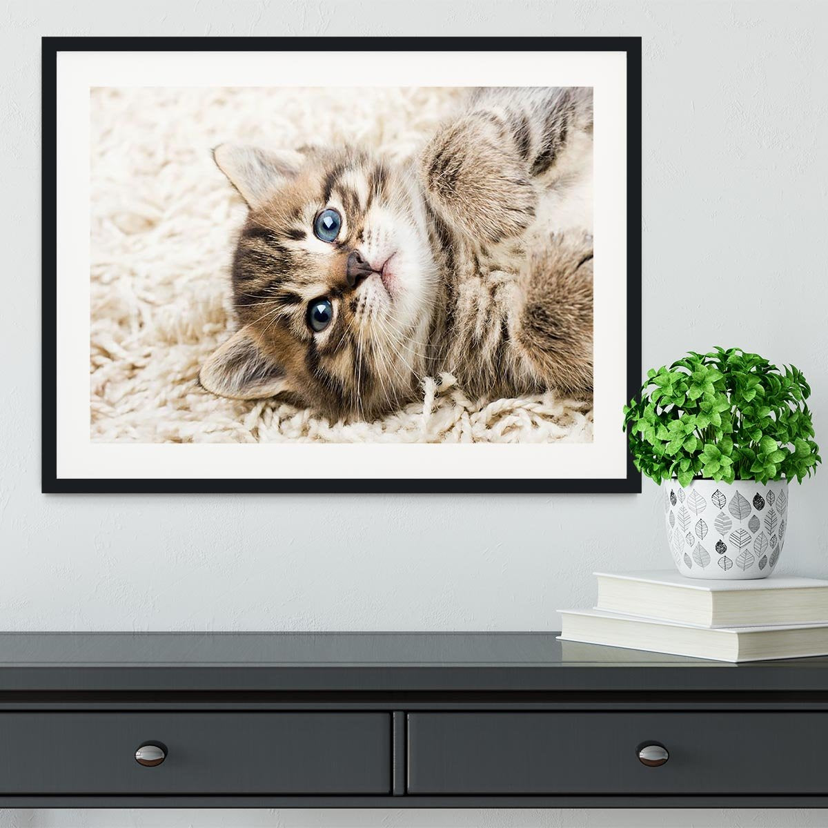 Funny kitten in carpet Framed Print - Canvas Art Rocks - 1