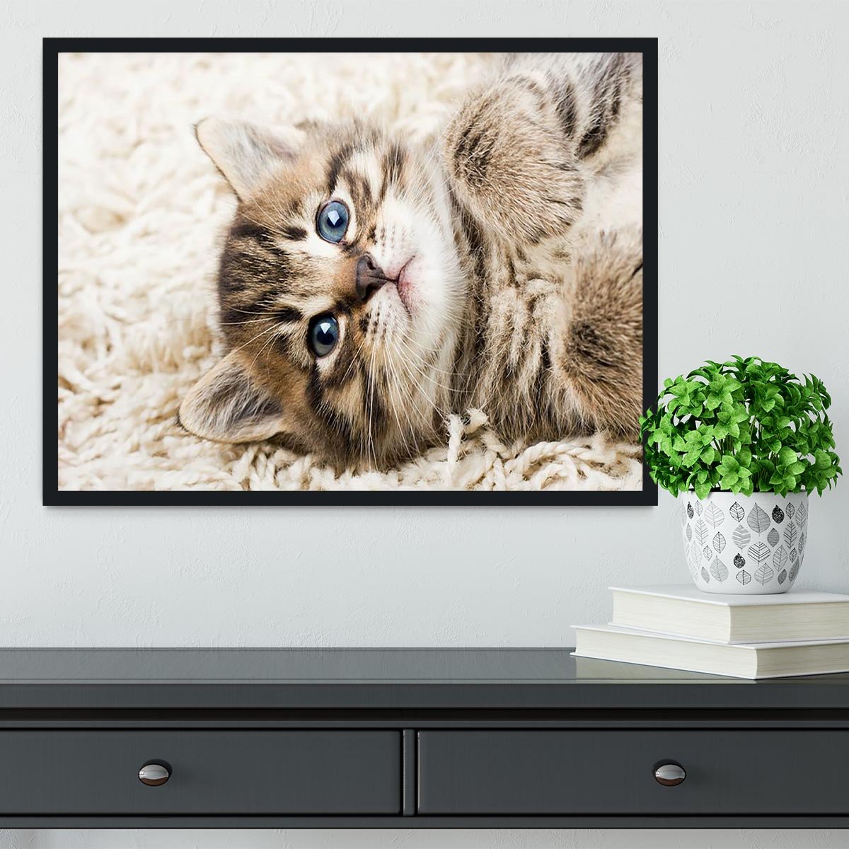 Funny kitten in carpet Framed Print - Canvas Art Rocks - 2
