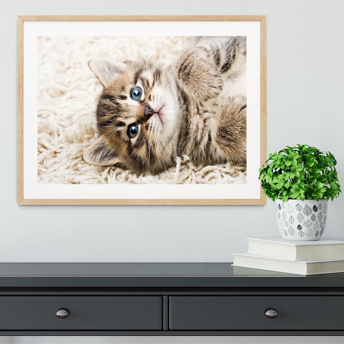 Funny kitten in carpet Framed Print - Canvas Art Rocks - 3