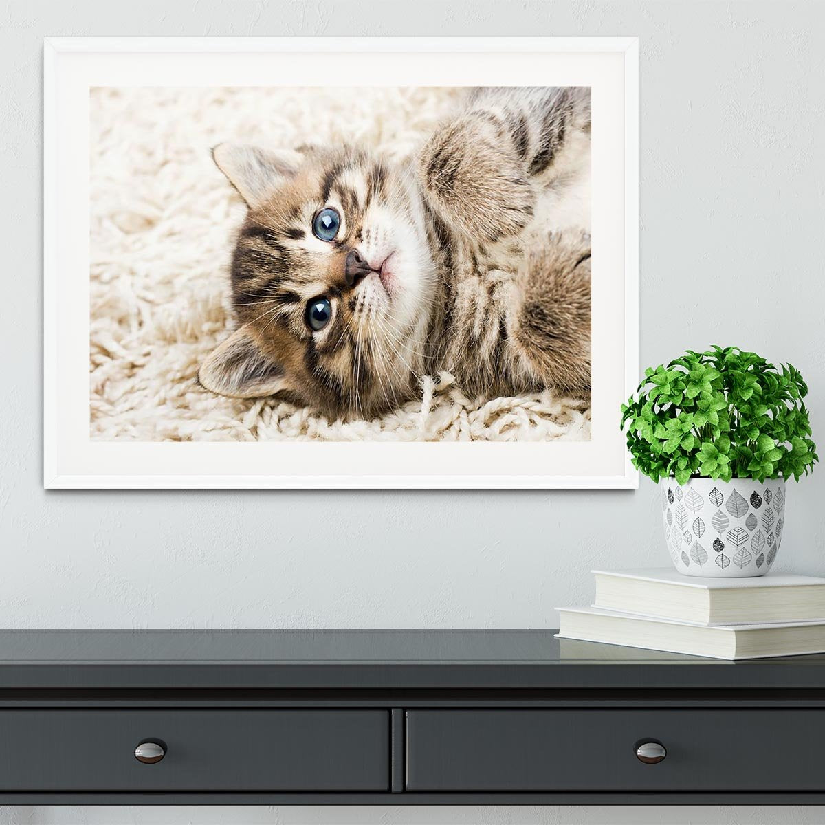 Funny kitten in carpet Framed Print - Canvas Art Rocks - 5