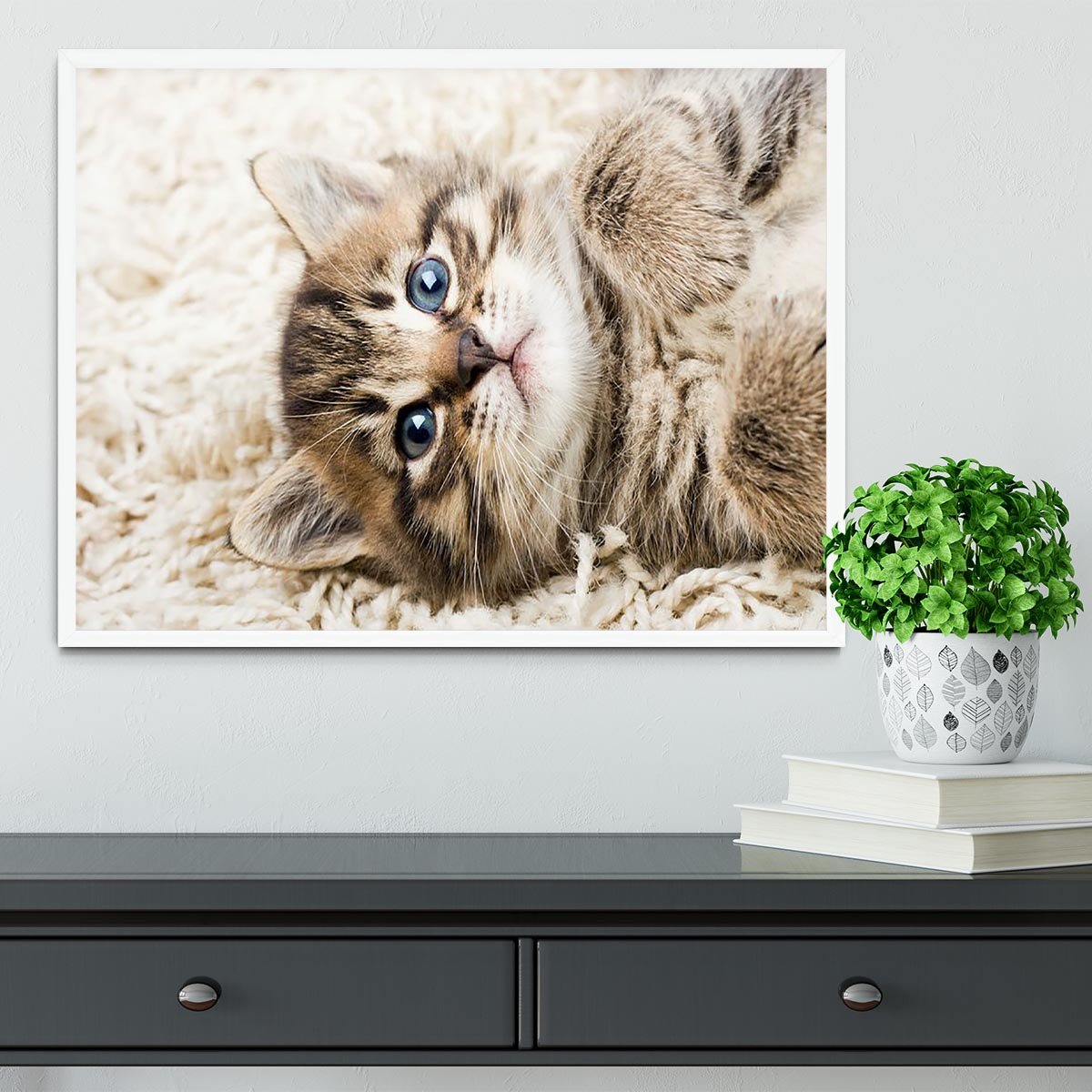 Funny kitten in carpet Framed Print - Canvas Art Rocks -6