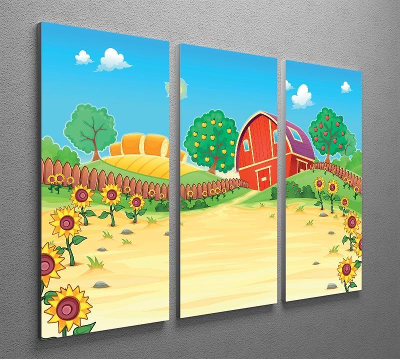 Funny landscape with the farm and sunflowers 3 Split Panel Canvas Print - Canvas Art Rocks - 2
