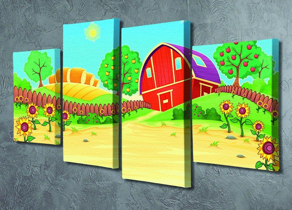Funny landscape with the farm and sunflowers 4 Split Panel Canvas - Canvas Art Rocks - 2