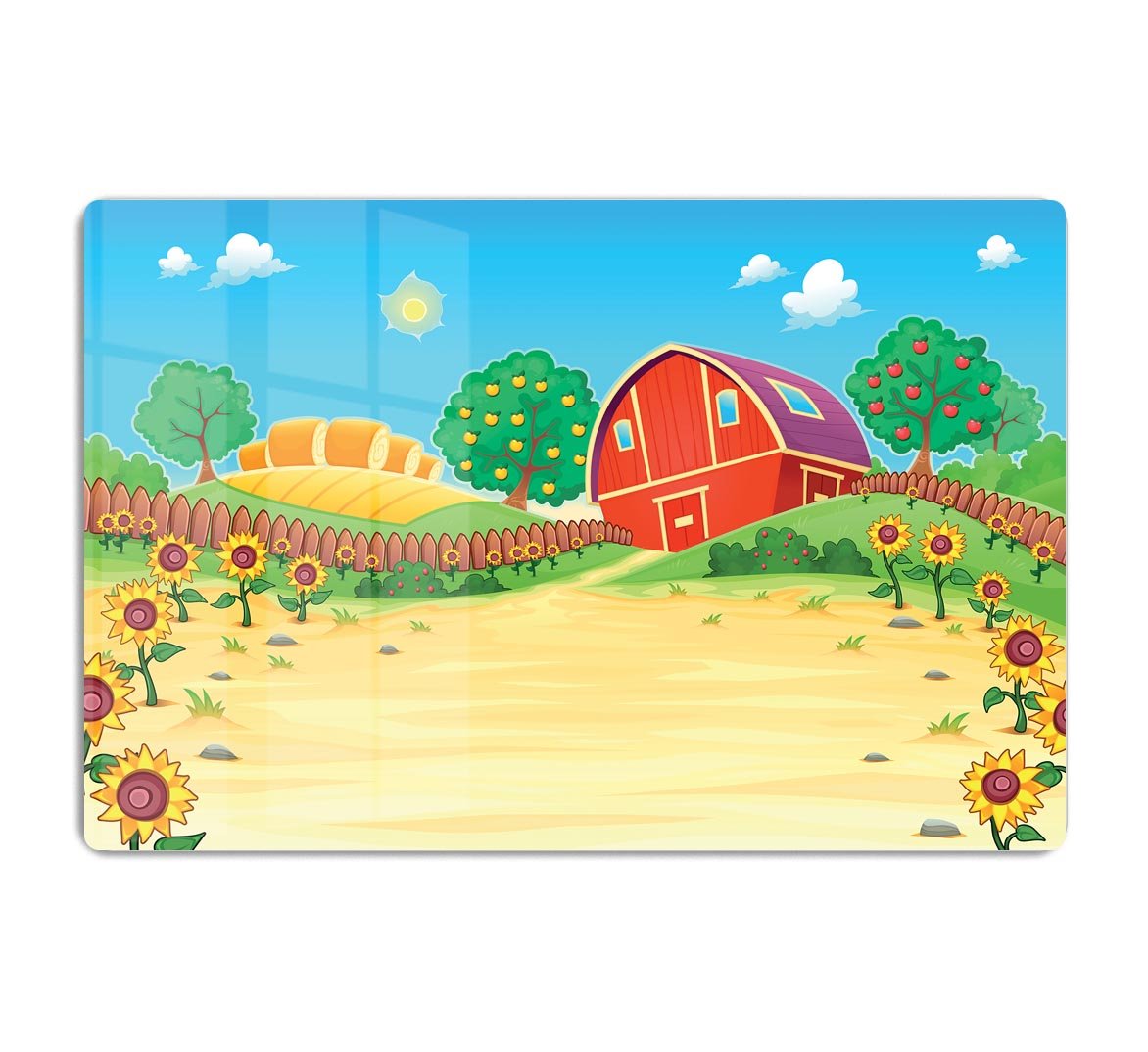 Funny landscape with the farm and sunflowers HD Metal Print - Canvas Art Rocks - 1