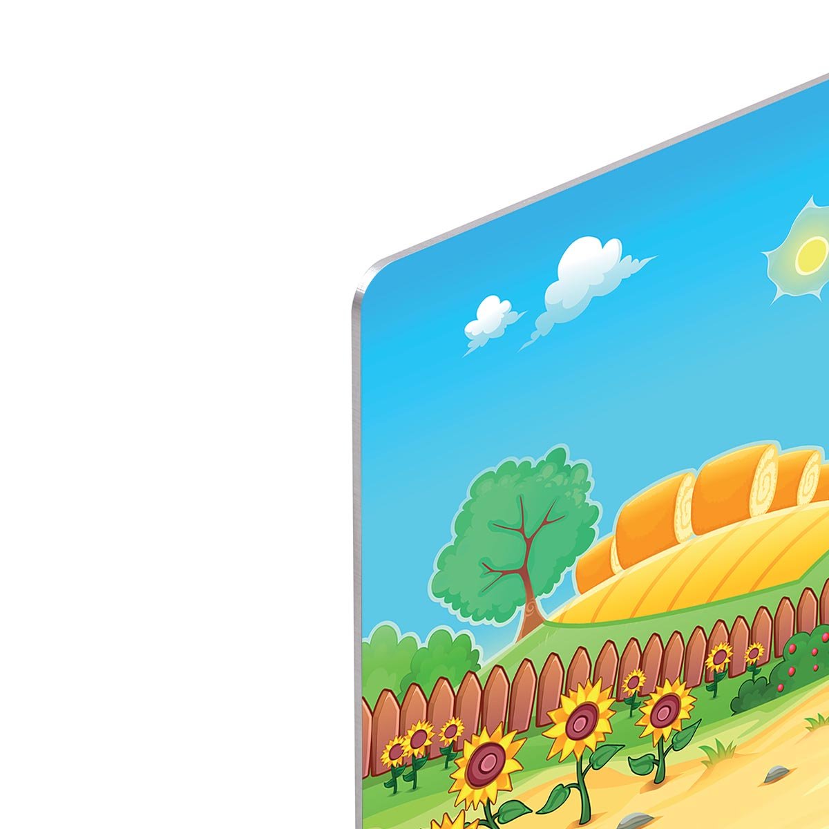 Funny landscape with the farm and sunflowers HD Metal Print - Canvas Art Rocks - 4