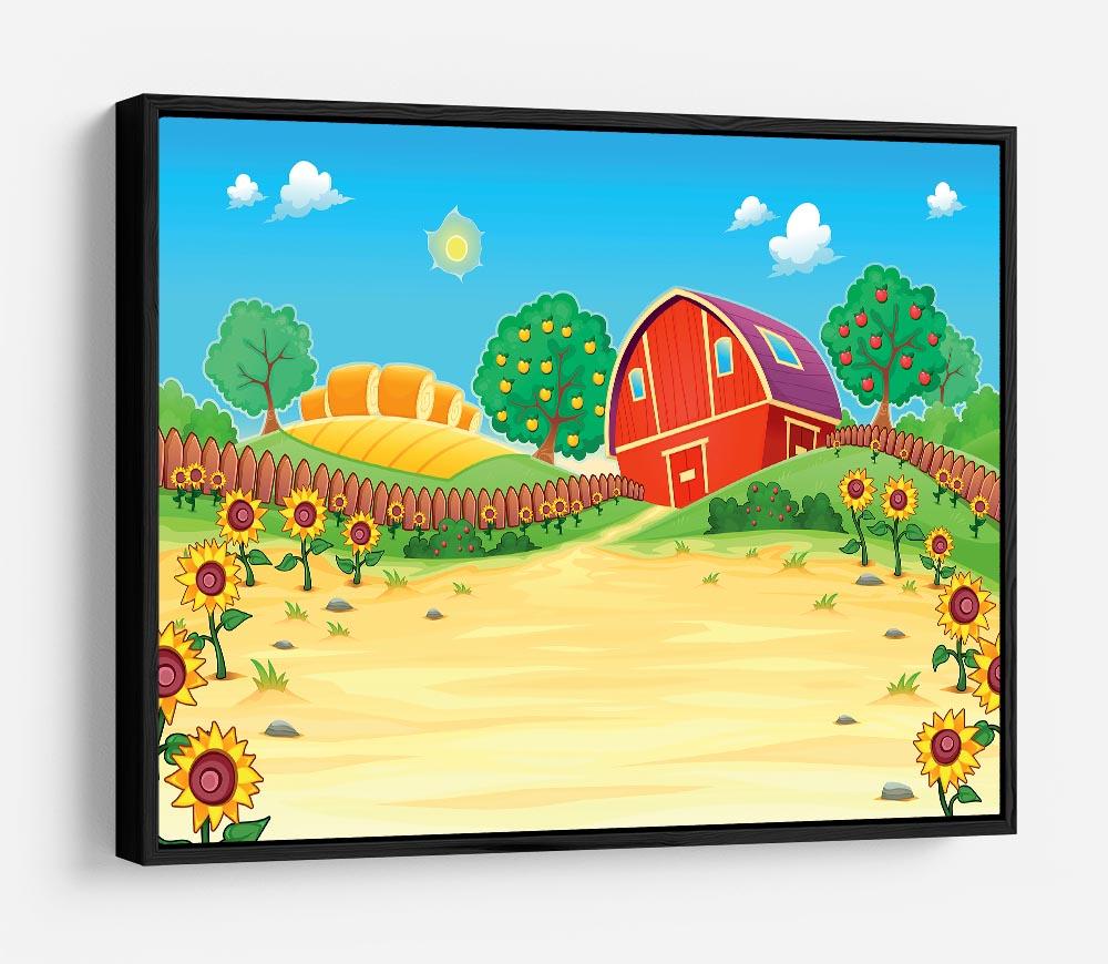 Funny landscape with the farm and sunflowers HD Metal Print - Canvas Art Rocks - 6