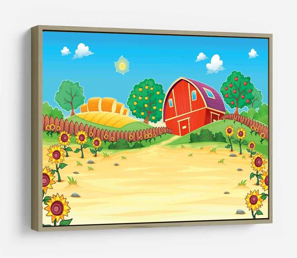 Funny landscape with the farm and sunflowers HD Metal Print - Canvas Art Rocks - 8