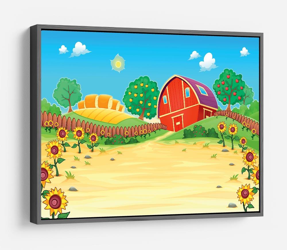 Funny landscape with the farm and sunflowers HD Metal Print - Canvas Art Rocks - 9