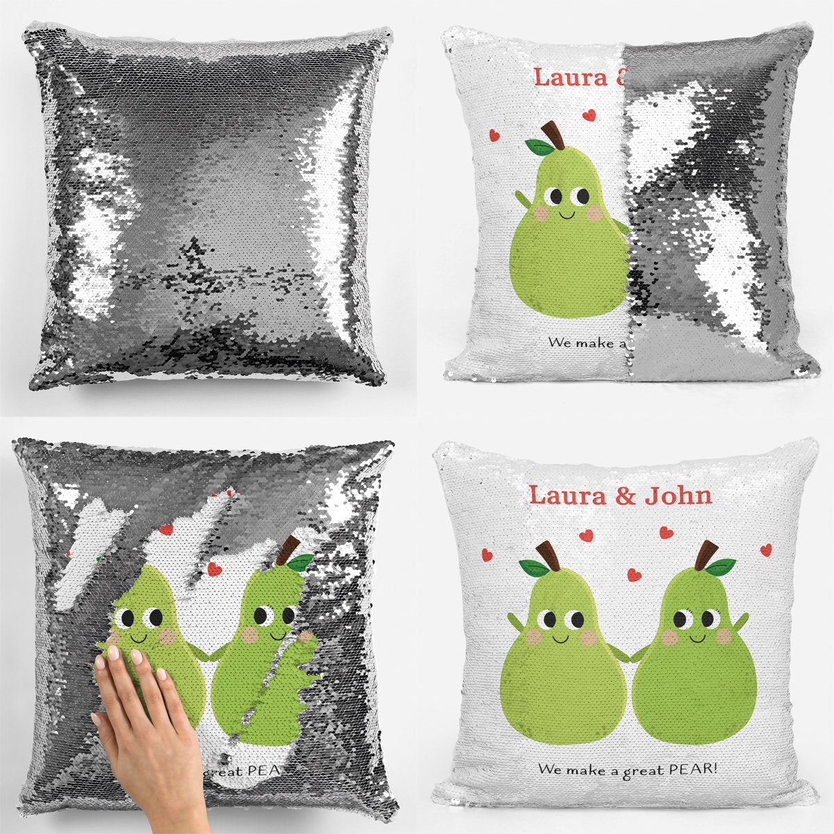 Great Pear Sequin Magic Cushion - Silver