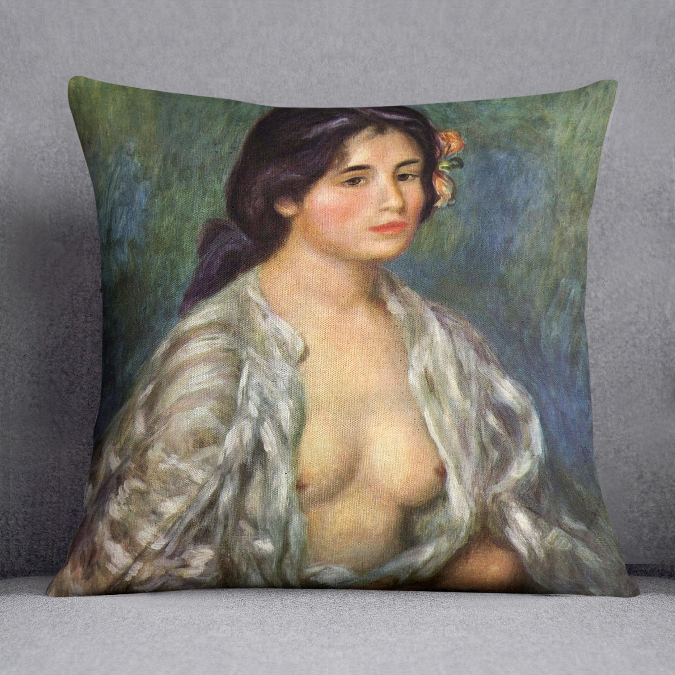 Gabrielle with open blouse by Renoir Throw Pillow