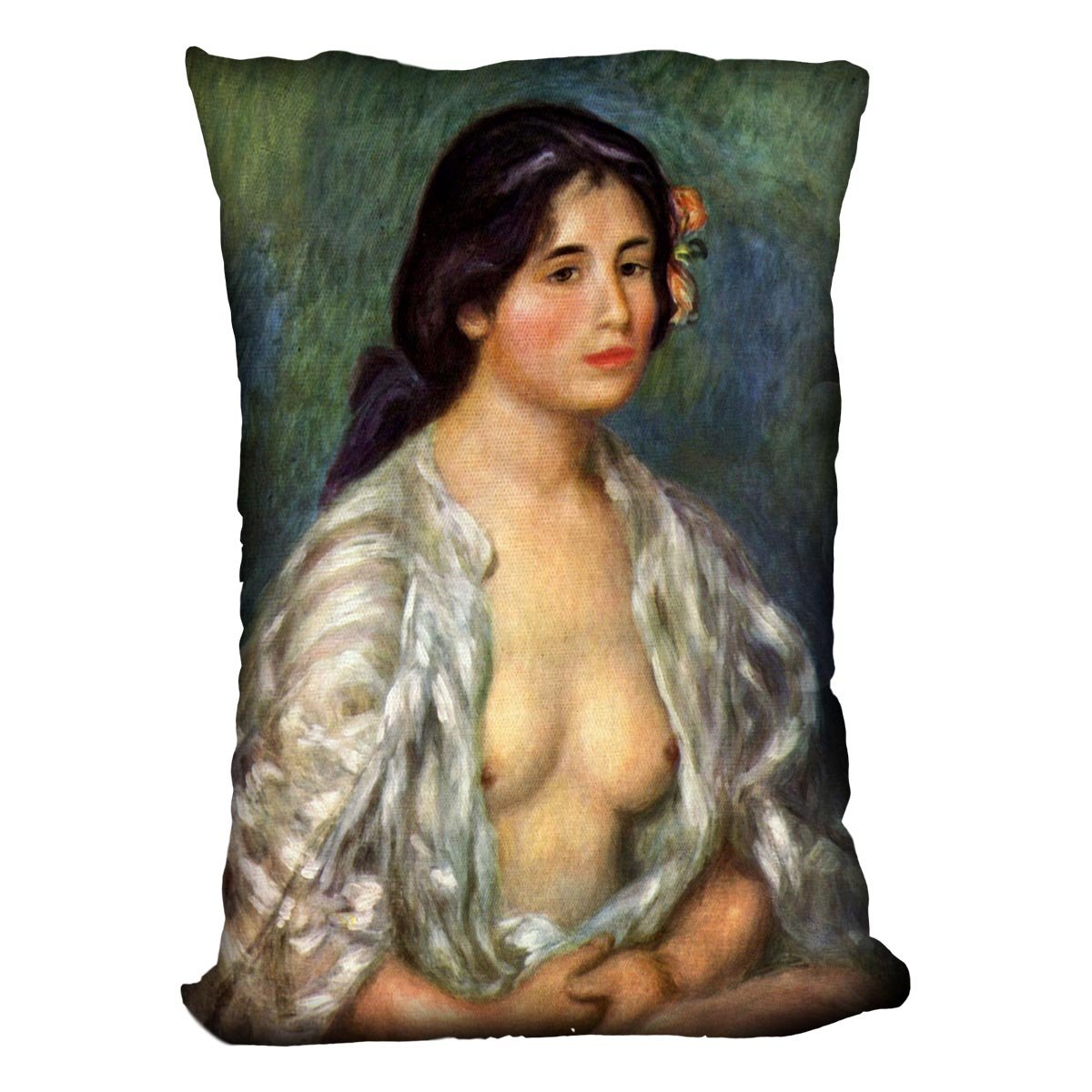Gabrielle with open blouse by Renoir Throw Pillow