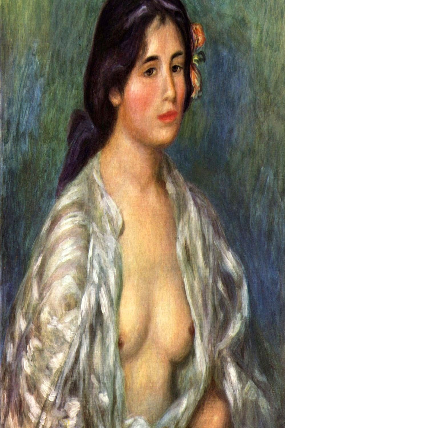 Gabrielle with open blouse by Renoir Floating Framed Canvas