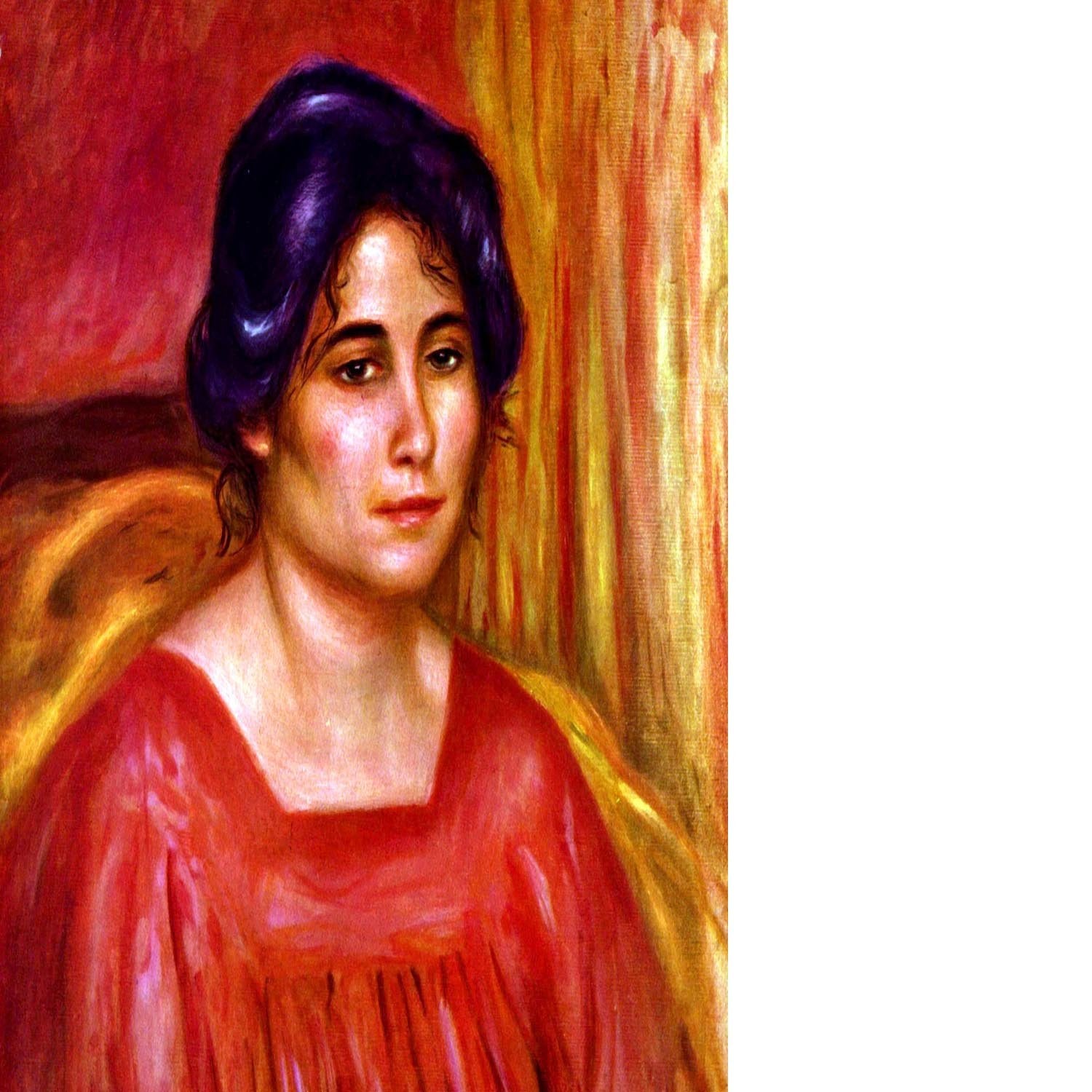 Gabrielle with red blouse by Renoir Floating Framed Canvas